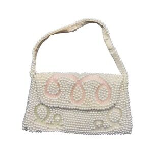 Vintage 1950s Emson made In Japan Beaded Purse White, Pink, Blue, Green Accent